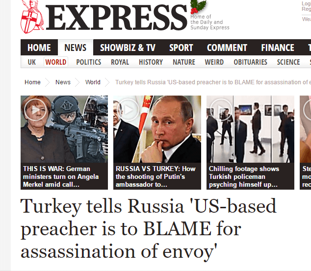 Turkey tells Russia 'US-based preacher is to BLAME for assassination of envoy'